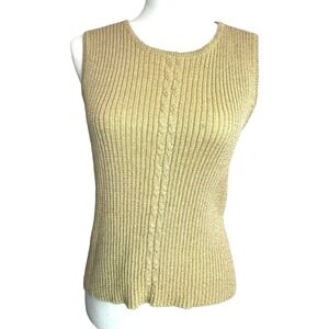 ANN WI Women's Small Vintage Sleeveless Knit Top Sweater Gold Metallic‎ Ramie